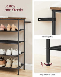 Songmics Shoe Storage Shelf 5 Tier, Narrow Shoe Organizer, 4 Fabric Shelves & Upper Section, Industrial, Rustic Brown & Black - thumbnail 4