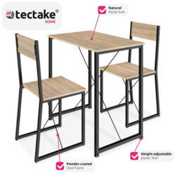 Tectake Dining Table And Chairs Margate - 3-Piece Set - Industrial Wood Light, Oak Sonoma - thumbnail 3
