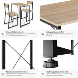 Tectake Dining Table And Chairs Margate - 3-Piece Set - Industrial Wood Light, Oak Sonoma - thumbnail 5
