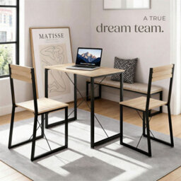 Tectake Dining Table And Chairs Margate - 3-Piece Set - Industrial Wood Light, Oak Sonoma - thumbnail 8