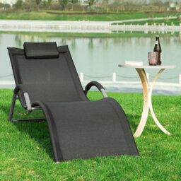 Sobuy Ogs38-Sch, Outdoor Garden Beach Sun Lounger Relaxing Chair Recliner Sunlounger With Pillow, Black,w168Xd63Xh68 - thumbnail 9