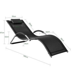 Sobuy Ogs38-Sch, Outdoor Garden Beach Sun Lounger Relaxing Chair Recliner Sunlounger With Pillow, Black,w168Xd63Xh68 - thumbnail 3