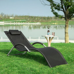 Sobuy Ogs38-Sch, Outdoor Garden Beach Sun Lounger Relaxing Chair Recliner Sunlounger With Pillow, Black,w168Xd63Xh68 - thumbnail 2