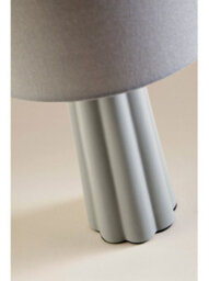 Deenz Ceramic Large Table Lamp Triangle/cone Ribbed Base Matching Drum Linen Detail Fabric Shade Brighten Home Light Grey 35X21 Cm - thumbnail 3