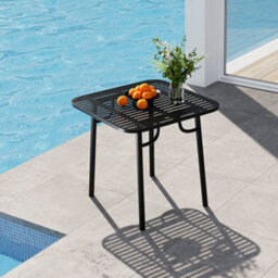 Living And Home Black 80Cm W Outdoor Garden Dining Table With Metal Slatted Top - thumbnail 3