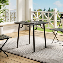 Living And Home Black 80Cm W Outdoor Garden Dining Table With Metal Slatted Top - thumbnail 2