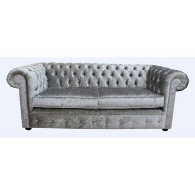 Chesterfield 3 Seater Sofa Settee Modena Silver Grey Velvet Fabric In Classic Style - image 1