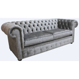 Chesterfield 3 Seater Sofa Settee Modena Silver Grey Velvet Fabric In Classic Style - thumbnail 2