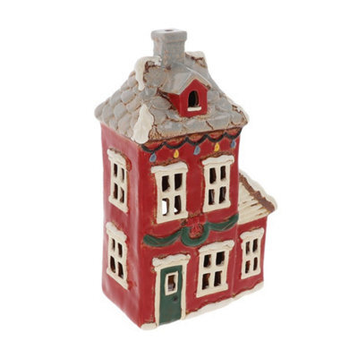 Village Pottery Christmas Wreath House Tea Light Holder - image 1