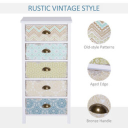 Homcom Storage Chest Unit Dresser 5 Drawer Retro Style Wood White Entryway - thumbnail 6