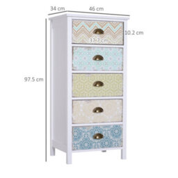 Homcom Storage Chest Unit Dresser 5 Drawer Retro Style Wood White Entryway - thumbnail 3