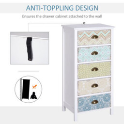 Homcom Storage Chest Unit Dresser 5 Drawer Retro Style Wood White Entryway - thumbnail 5