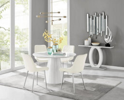 Furniturebox Uk Palma White High Gloss Round Dining Table & 4 Cream Pesaro Silver Leg Chairs - thumbnail 1