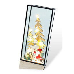 Light Up Festive Village Santa Claus Scene In Hurricane Glass Holder - Battery Powered Christmas Decoration With Led Lights - thumbnail 2