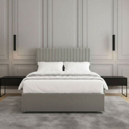 REGIONAL FURNISHINGS Divan Bed Set Silver Plush Velvet Upholstered With 24Inch Headboard & Mattress No Drawers In 3Ft 4Ft 4Ft6 5Ft 6Ft Sizes - thumbnail 3
