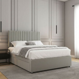 REGIONAL FURNISHINGS Divan Bed Set Silver Plush Velvet Upholstered With 24Inch Headboard & Mattress No Drawers In 3Ft 4Ft 4Ft6 5Ft 6Ft Sizes - thumbnail 2