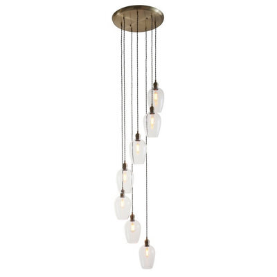 Luminosa Lighting Luminosa Livorno Cluster Pendant Ceiling Light Antique Brass Plate & Clear Glass 7 X 10W Led E27 - image 1