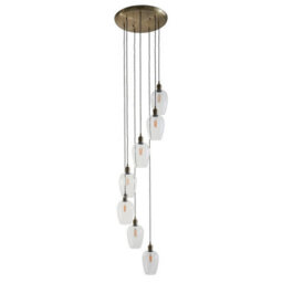 Luminosa Lighting Luminosa Livorno Cluster Pendant Ceiling Light Antique Brass Plate & Clear Glass 7 X 10W Led E27 - thumbnail 6