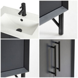 Homestylestore Anthracite 610mm Bathroom Vanity Unit With Basin And Black T Bar Handle - thumbnail 3