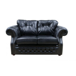 Chesterfield 2 Seater Old English Black Real Leather Sofa Bespoke In Era Style - thumbnail 8