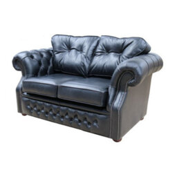 Chesterfield 2 Seater Old English Black Real Leather Sofa Bespoke In Era Style - thumbnail 3