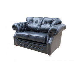 Chesterfield 2 Seater Old English Black Real Leather Sofa Bespoke In Era Style - thumbnail 6