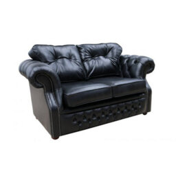 Chesterfield 2 Seater Old English Black Real Leather Sofa Bespoke In Era Style - thumbnail 7