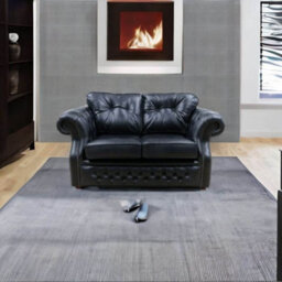 Chesterfield 2 Seater Old English Black Real Leather Sofa Bespoke In Era Style - thumbnail 4
