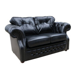 Chesterfield 2 Seater Old English Black Real Leather Sofa Bespoke In Era Style - thumbnail 5