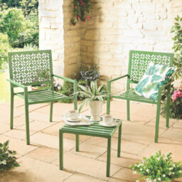 Gainsborough Table And Chair Set In Forest Green, Stackable Outdoor Furniture Bistro Set For Balconies & Gardens, 3-Piece