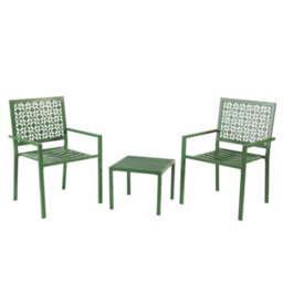 Gainsborough Table And Chair Set In Forest Green, Stackable Outdoor Furniture Bistro Set For Balconies & Gardens, 3-Piece - thumbnail 2