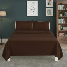 Easy Care Flat Bed Sheet Polycotton Durable Low Maintenance Bedding Brown - thumbnail 1