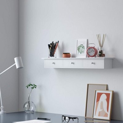 Songmics Floating Wall Shelf With 3 Drawers, Wall Storage Unit, For Hallway, Living Room, Bedroom, Kitchen, White - image 1