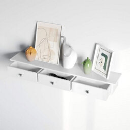 Songmics Floating Wall Shelf With 3 Drawers, Wall Storage Unit, For Hallway, Living Room, Bedroom, Kitchen, White - thumbnail 4