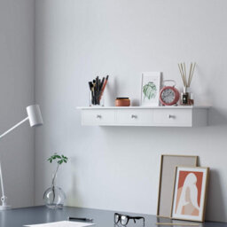Songmics Floating Wall Shelf With 3 Drawers, Wall Storage Unit, For Hallway, Living Room, Bedroom, Kitchen, White - thumbnail 1