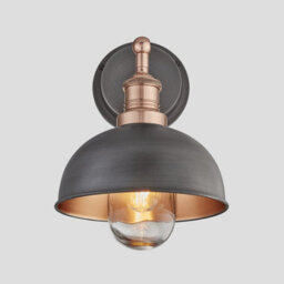 Industville Brooklyn Outdoor & Bathroom  Dome Wall Light, 8 Inch, Pewter & Copper, Copper Holder - thumbnail 1