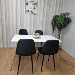 Kosy Koala Modern Rectangle White Dining Table Set With 4 Black Gem Pattern Chairs Dining Room Furniture - thumbnail 1