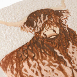 Evans Lichfield Boucle Highland Cow Embroidered Feather Filled Cushion, Natural, 45 X 45Cm - thumbnail 4