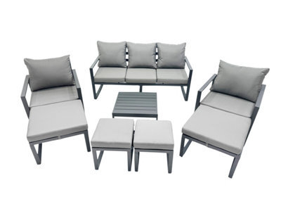 Fimous Outdoor Garden Furniture Set Aluminium Lounge Sofa Square Coffee Table Sets With 4 Stools Dark Grey - image 1