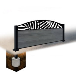 Easycomposite 2Ft Composite Fence Panel & Aluminium Post Sunken In Ground - Anthracite Boards & Leafy Curved Topper Trellis