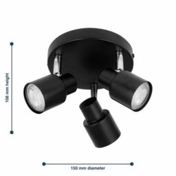 Set Of 2 Black Bathroom Ceiling Light Spotlights 3 Way Ip44 Fittings - thumbnail 2