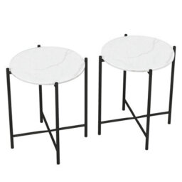 Urbn-Living Urbnliving 45Cm Height 2 Pcs White Marble Effect Tops Round Side End Coffee Table Metal Frame - thumbnail 3