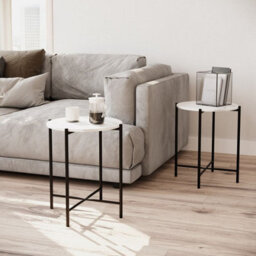 Urbn-Living Urbnliving 45Cm Height 2 Pcs White Marble Effect Tops Round Side End Coffee Table Metal Frame - thumbnail 1
