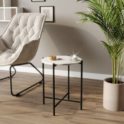 Urbn-Living Urbnliving 45Cm Height 2 Pcs White Marble Effect Tops Round Side End Coffee Table Metal Frame - thumbnail 2
