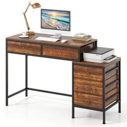 Costway Computer Desk With 5 Drawers Home Office Desk With Side File Cabinet-Rustic Brown - thumbnail 2