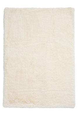Modern Silky Faux Fur Plain Shaggy Ivory Rug For Living & Dining Room-60Cm X 120Cm (1Ft. 11In. X 3Ft. 11In.) - image 1