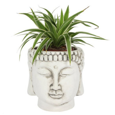White Terracotta Buddha Head Planter - Zen Garden Decor, 20Cm