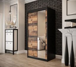Arte Tilburg 2 Contemporary 2 Mirrored Sliding Door Wardrobe 5 Shelves 2 Rails Dark Oak Effect & Black (H)2000mm (W)1000mm (D)620mm - thumbnail 2