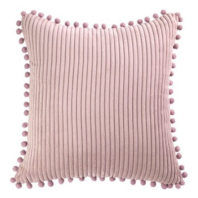 Thehotsale Warm Suede Cushion Cover Pillow Case With Pom-Pom Trim Without Pillow Insert 45Cm W X 45Cm D Pink - image 1