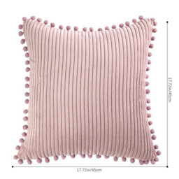 Thehotsale Warm Suede Cushion Cover Pillow Case With Pom-Pom Trim Without Pillow Insert 45Cm W X 45Cm D Pink - thumbnail 9
